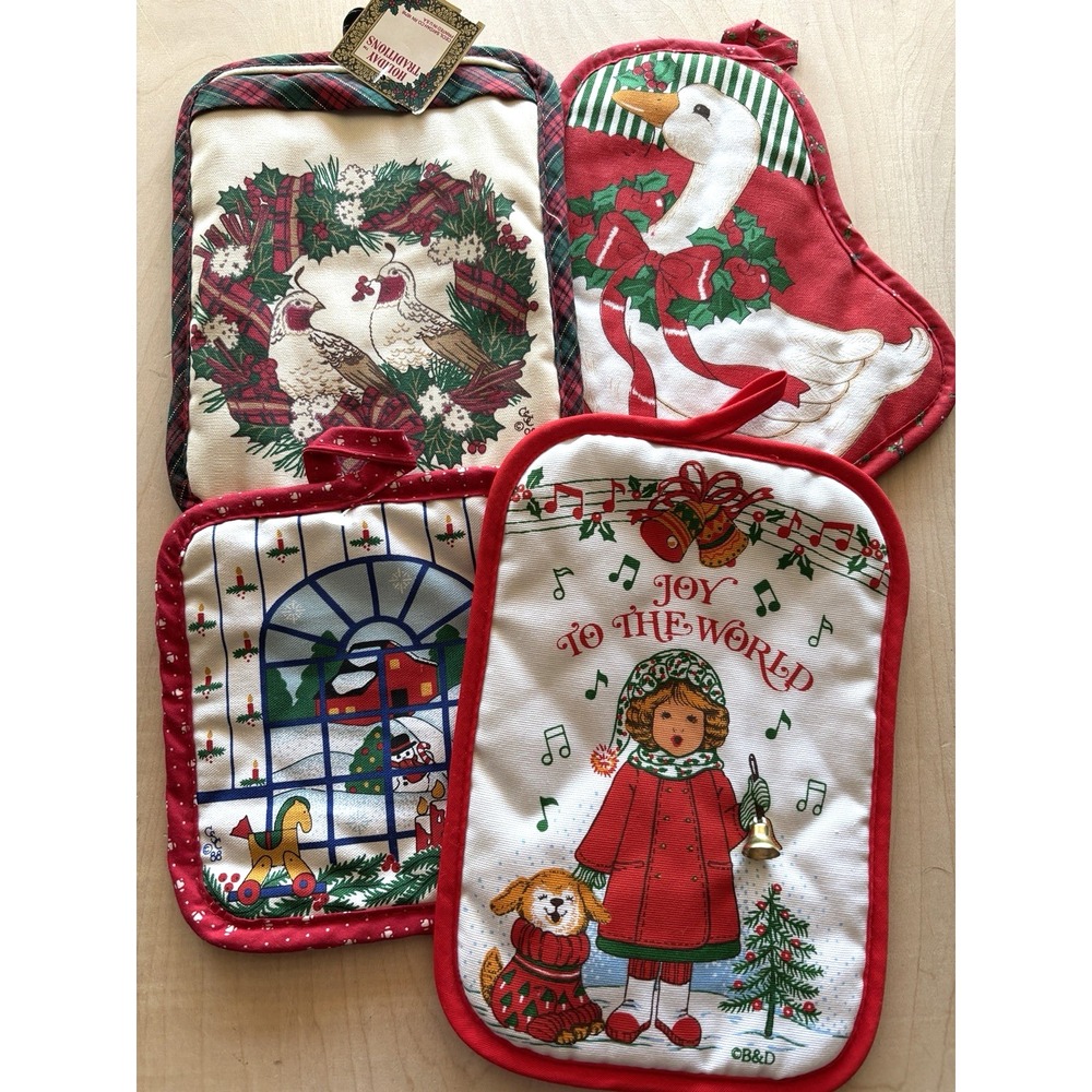 Vtg 1990s Christmas Potholder Hot Pad LOT of 4 New Unused B&D CSC Cottage Goose